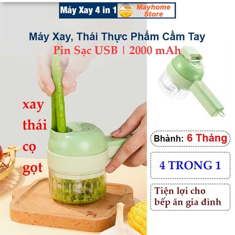 Bộ Máy Xay Băm, Máy Thái Rau Củ Quả Tỏi Ớt Rau Cầm Tay Đa Năng Tiện Dụng Cho Nhà Bếp Pin Sạc 2000 mAh Cổng USB Type C