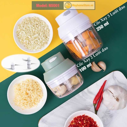 Máy Xay Thực Phẩm [Mạnh] Đa Chức Năng Cầm Tay Không Dây Sạc USB An Toàn xay thịt, tỏi, xay củ quả dung tích 100 & 250 ml