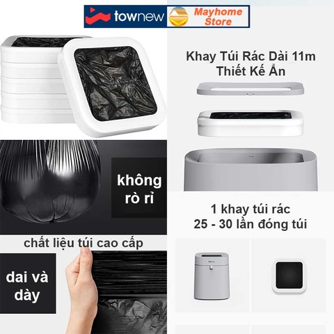 Thùng Rác Tự Động Thông Minh Xiaomi Townew T Air Lite 16.6L Thiết Kế Tối Giản, Tự Động Đóng Gói, Chống Nước IPX4