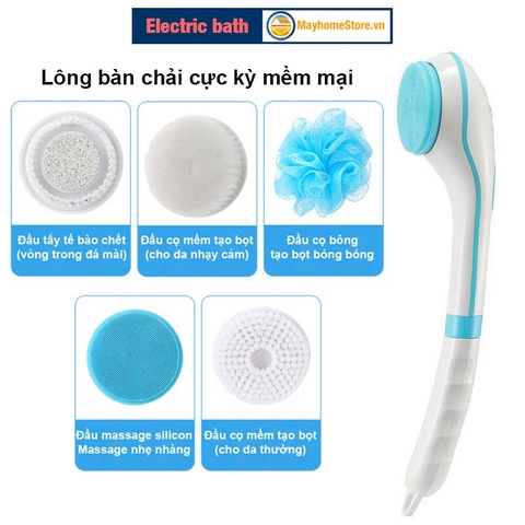 Bàn Chải Tắm Điện Chống Nước Cầm Tay Sạc Pin Với 5 Đầu Làm Sạch Da, Tẩy Tế Bào Chết, Mềm Mại Với Da, Massage Nhẹ Nhàng