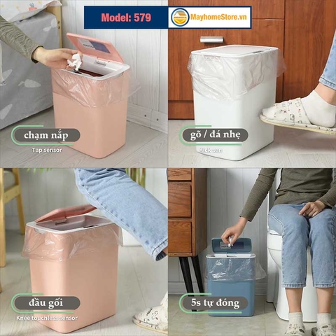 Thùng Rác Cảm Ứng Tự Động Thông Minh Pin Sạc Cổng USB Bản Nâng Cấp 2022 Cảm Ứng Kép 3 Chiều Dung tích 14L Chống Nước Tốt