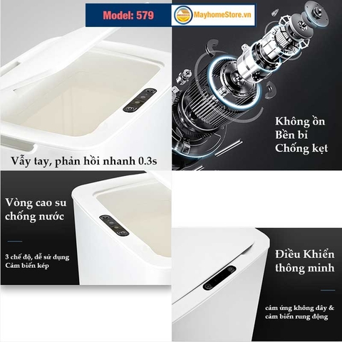 Thùng Rác Cảm Ứng Tự Động Thông Minh Pin Sạc Cổng USB Bản Nâng Cấp 2022 Cảm Ứng Kép 3 Chiều Dung tích 14L Chống Nước Tốt