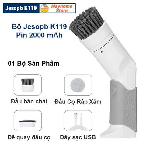 Máy Cọ Rửa Điện Đa Năng Jesopb K119 Sạc USB Pin 2000 mAh, Chống Nước Toàn Thân IPX7, Tương Thích Với Nhiều Đầu Cọ Jesopb