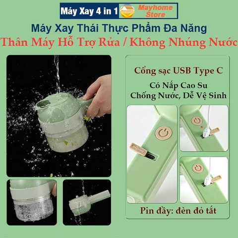 Bộ Máy Xay Băm, Máy Thái Rau Củ Quả Tỏi Ớt Rau Cầm Tay Đa Năng Tiện Dụng Cho Nhà Bếp Pin Sạc 2000 mAh Cổng USB Type C