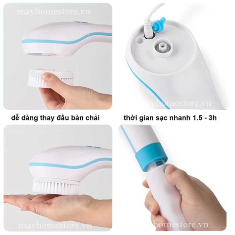 Bàn Chải Tắm Điện Chống Nước Cầm Tay Sạc Pin Với 5 Đầu Làm Sạch Da, Tẩy Tế Bào Chết, Mềm Mại Với Da, Massage Nhẹ Nhàng