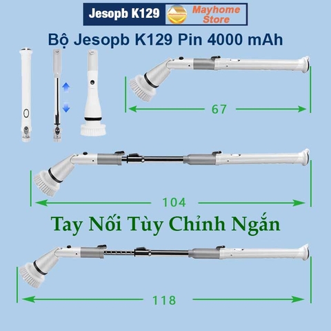 Bàn chải làm sạch vệ sinh nhà tắm không dây Jesopb K129 Pin 4000 mAh với 4 đầu thay thế Bảo Hành 6 Tháng