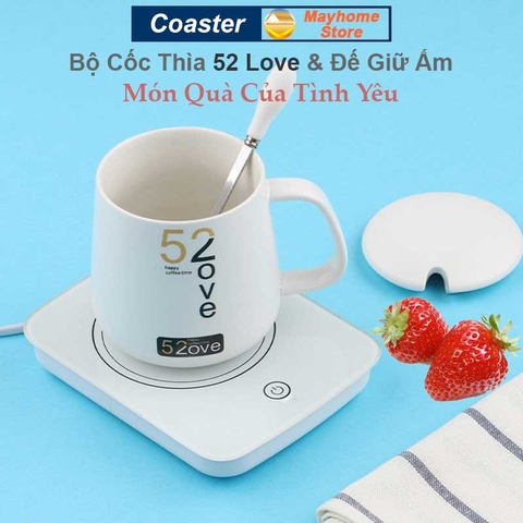 Bộ Đế Hâm Nóng Coaster & Cốc Thìa Giữ Thiệt Độ Ổn Định 55ºC, Làm Nóng Sữa, Trà, Cà Phê,  Nước ..., Làm Ấm Mọi Chất Liệu
