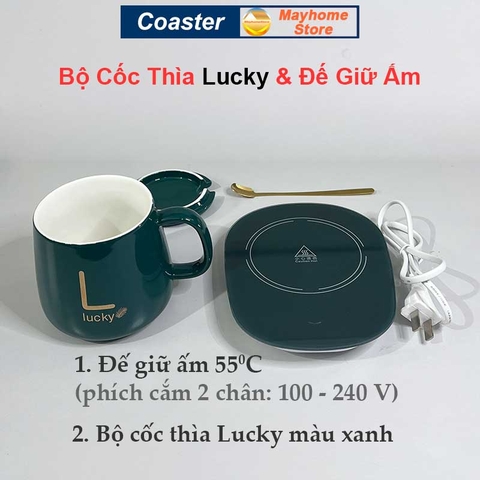 Bộ Đế Hâm Nóng Coaster & Cốc Thìa Giữ Thiệt Độ Ổn Định 55ºC, Làm Nóng Sữa, Trà, Cà Phê,  Nước ..., Làm Ấm Mọi Chất Liệu