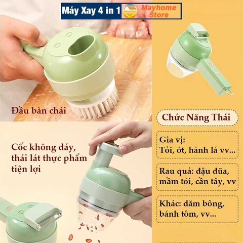 Bộ Máy Xay Băm, Máy Thái Rau Củ Quả Tỏi Ớt Rau Cầm Tay Đa Năng Tiện Dụng Cho Nhà Bếp Pin Sạc 2000 mAh Cổng USB Type C