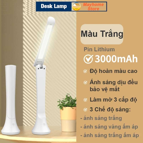 Đèn Bàn Học LED USB Chống Cận, 03 Chế Độ Ánh Sáng Vàng, Trắng , Pin Tích Điện 3000 mAh Di Động, Gập Tùy Chỉnh Nhỏ Gọn