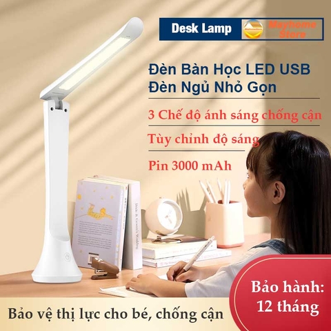 Đèn Bàn Học LED USB Chống Cận, 03 Chế Độ Ánh Sáng Vàng, Trắng , Pin Tích Điện 3000 mAh Di Động, Gập Tùy Chỉnh Nhỏ Gọn