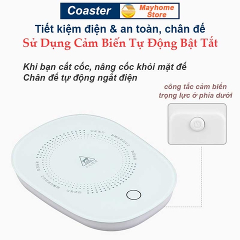 Bộ Đế Hâm Nóng Coaster & Cốc Thìa Giữ Thiệt Độ Ổn Định 55ºC, Làm Nóng Sữa, Trà, Cà Phê,  Nước ..., Làm Ấm Mọi Chất Liệu