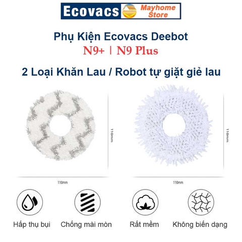 Phụ kiện Robot Ecovacs Deebot N9+, N9 Plus, Chổi Lăn | Chổi Cạnh | Bộ Lọc | Giẻ Lau | Tấm Dán Đế Khăn N9 Plus (N9+)