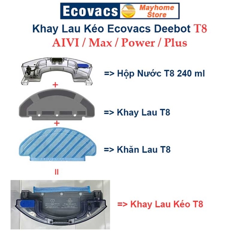 Phụ Kiện Khay Lau Rung Ozmo Pro 2.0 & Khay Lau Kéo Cho Robot Hút Bụi Lau Nhà Ecovacs Deebot T8 T9 AIVI, Max, Power, Plus