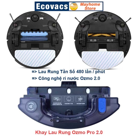 Phụ Kiện Khay Lau Rung Ozmo Pro 2.0 & Khay Lau Kéo Cho Robot Hút Bụi Lau Nhà Ecovacs Deebot T8 T9 AIVI, Max, Power, Plus