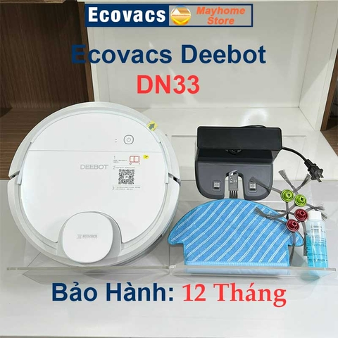 Robot Hút Bụi Lau Nhà Ecovacs Deebot DN33, Hàng Trưng Bày Chưa Qua Sử Dụng Kèm App Ecovacs Home Hỗ Trợ Kỹ Thuật 24/7