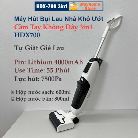 Máy Hút Bụi Lau Nhà Khô Ướt Cầm Tay Không Dây 3in1 HDX700 Pin Khủng 4000 mAh hoạt động liên tục 55 phút lực hút 7500Pa