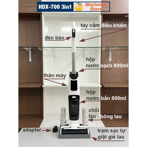 Máy Hút Bụi Lau Nhà Khô Ướt Cầm Tay Không Dây 3in1 HDX700 Pin Khủng 4000 mAh hoạt động liên tục 55 phút lực hút 7500Pa