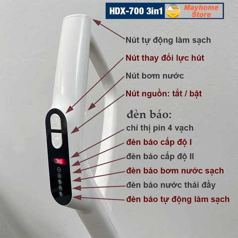 Máy Hút Bụi Lau Nhà Khô Ướt Cầm Tay Không Dây 3in1 HDX700 Pin Khủng 4000 mAh hoạt động liên tục 55 phút lực hút 7500Pa