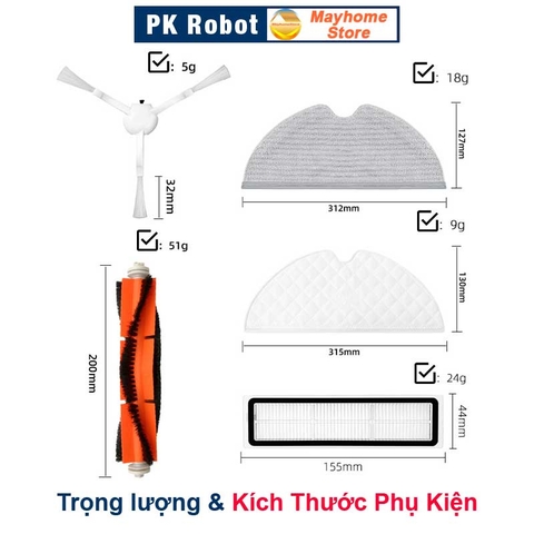 Phụ Kiện Robot Hút Bụi Dreame D9/ D9 Pro/ D9 Max, L10/ L10 Pro, Mova L600.Phụ Kiện Robot Hút Bụi Lau Nhà Xiaomi Dreame.