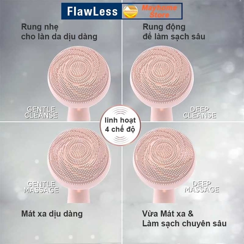 Máy Rửa Mặt, Massage Flawless Pin Sạc Không Dây với 4 Chế Độ Làm Sạch Da Mặt, Mát xa Sâu kích thích tái tạo Collagen