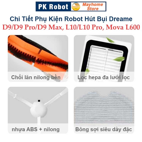 Phụ Kiện Robot Hút Bụi Dreame D9/ D9 Pro/ D9 Max, L10/ L10 Pro, Mova L600.Phụ Kiện Robot Hút Bụi Lau Nhà Xiaomi Dreame.