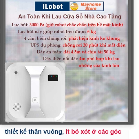 Robot Lau Kính Tự Động iLobot HCR 03 Tốc Độ Lau Nhanh, Độ ồn thấp, An Toàn Chống Rơi 20 Phút Khi Mất Điện