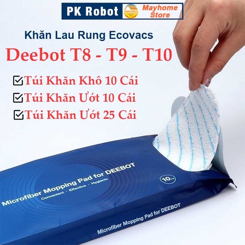 Túi Khăn Lau Rung Ecovacs Deebot T8 T9 T10, Loại Khô Túi 10 Cái, Loại Ướt Túi 10 Cái và 25 C