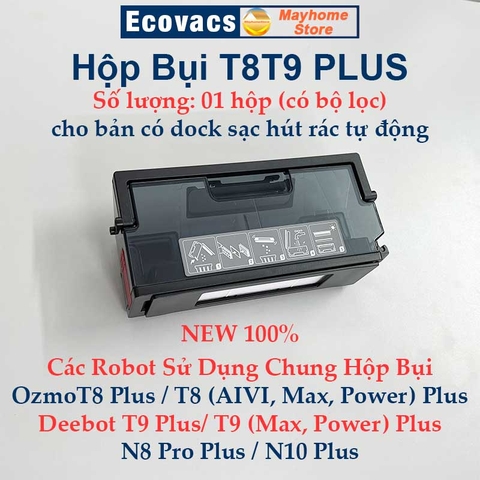 Hộp bụi, Hộp nước và khay lau cho robot hút bụi lau nhà Ecovacs Deebot Seri T5 T8 T9 N5 N8 N10 OzmoT8 Ozmo920 Ozmo950