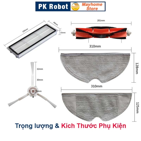 Phụ kiện Robot hút bụi Xiaomi Mop SKV4093GL - Mop 1C - Mop 2C - Dreame F9/ Lọc hepa, Chổi giữa, Chổi cạnh, Khăn lau