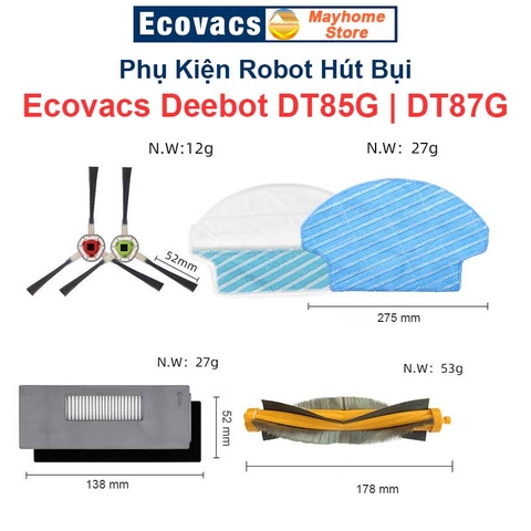 Phụ kiện Robot Hút Bụi Lau Nhà Ecovacs Deebot DT85G, DT87G, DT83, chổi lăn, chổi cạnh, bộ lọc, khăn lau///