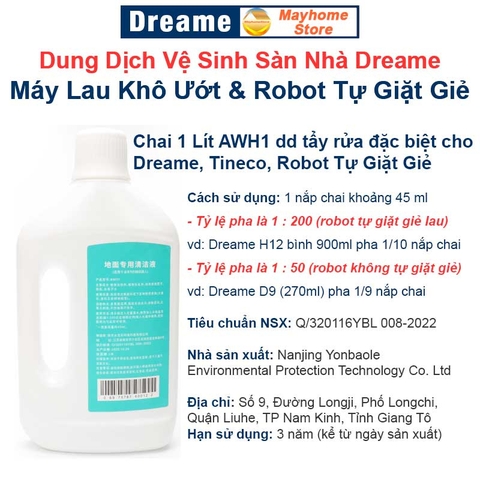 Nước Lau Sàn Chuyên Dụng Cho Máy Lau Nhà Khô Ướt Dreame, Tineco, HDX700 & Robot Hút Bụi Lau Nhà (Nội địa Trung)