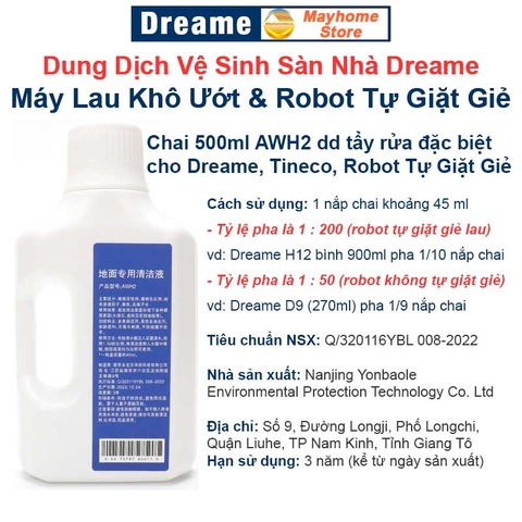 Nước Lau Sàn Chuyên Dụng Cho Máy Lau Nhà Khô Ướt Dreame, Tineco, HDX700 & Robot Hút Bụi Lau Nhà (Nội địa Trung)