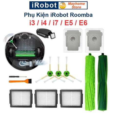 Phụ kiện Robot Hút Bụi iRobot Roomba i3, i4, i7, E5, E6. Đôi chổi lăn, bộ lọc hepa, chổi cạnh, túi đựng bụi robot Roomba