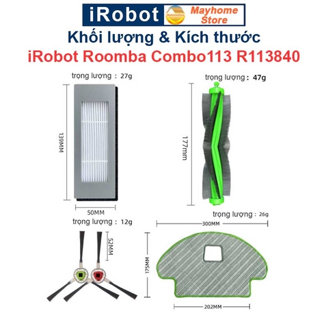 Phụ kiện Robot Hút Bụi iRobot Roomba Combo113 R113840. Chổi lăn, bộ lọc hepa, chổi cạnh, khăn lau robot Roomba///