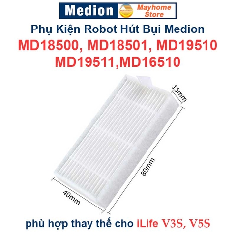 Phụ kiện robot hút bụi Medion MD18500, MD18501, MD19510, MD19511,MD16510 / iLife V3S, V5S. Khăn Lau, Lọc Bụi, Chổi Cạnh/