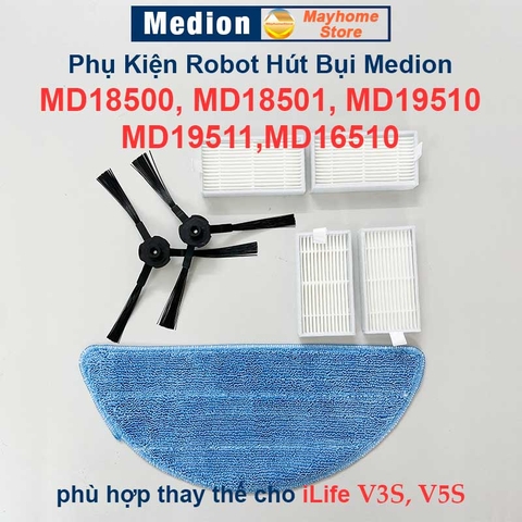 Phụ kiện robot hút bụi Medion MD18500, MD18501, MD19510, MD19511,MD16510 / iLife V3S, V5S. Khăn Lau, Lọc Bụi, Chổi Cạnh/