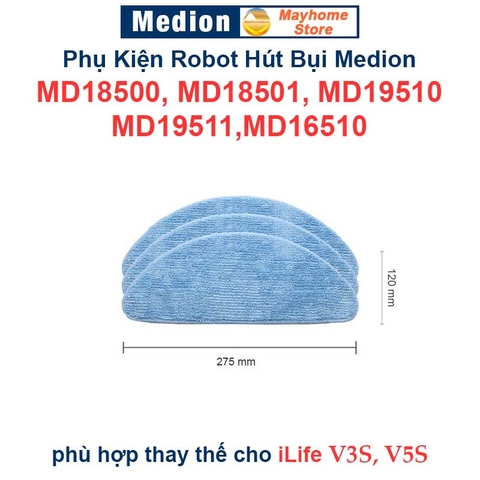 Phụ kiện robot hút bụi Medion MD18500, MD18501, MD19510, MD19511,MD16510 / iLife V3S, V5S. Khăn Lau, Lọc Bụi, Chổi Cạnh/