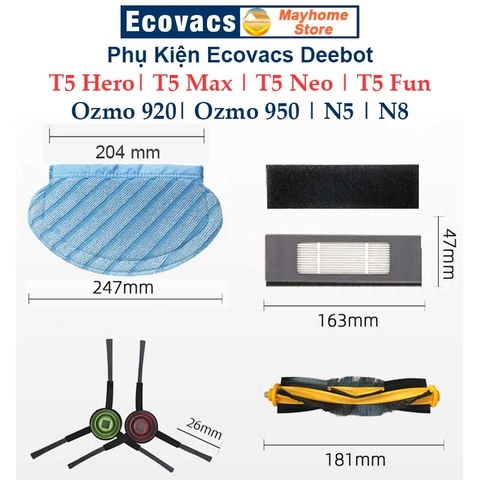 Phụ kiện Robot Ecovacs Deebot T5 Hero, T5 Max, T5 Neo, T5 Fun, Ozmo 920, Ozmo 950, Deebot N5, Deebot N8