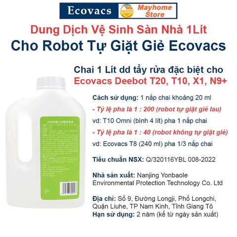 Dung Dịch Lau Sàn, Nước Lau Sàn Cao Cấp Cho Robot Ecovacs Deebot T20 T10 X1 N9+, Mùi Hương Chanh Xanh 1L (Nội Địa Trung)