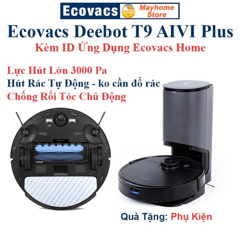 Robot hút bụi lau nhà Ecovacs Deebot T9 AIVI Plus, Hàng Trưng Bày Chưa Qua Sử Dụng, Tặng ID Ứng Dụng Ecovacs Home