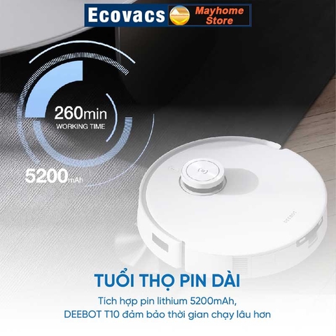 Robot hút bụi lau nhà Ecovacs Deebot T10 Turbo, Hàng Trưng Bày Chưa Qua Sử Dụng, Tặng ID Ứng Dụng Ecovacs Home.