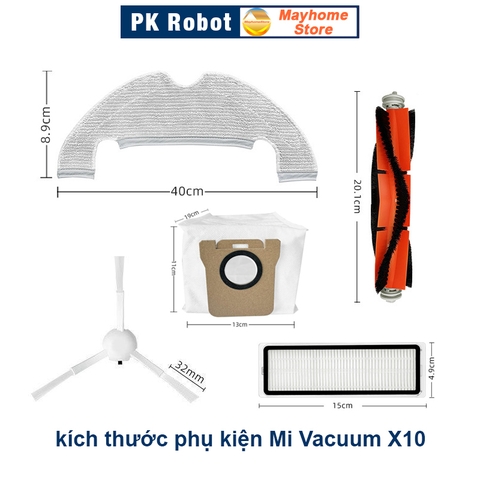 Phụ kiện Xiaomi Vacuum X10, Vacuum X10 EU (BHR6068EU), Chổi lăn, Chổi cạnh, Bộ lọc, Giẻ Lau, Túi đựng bụi///