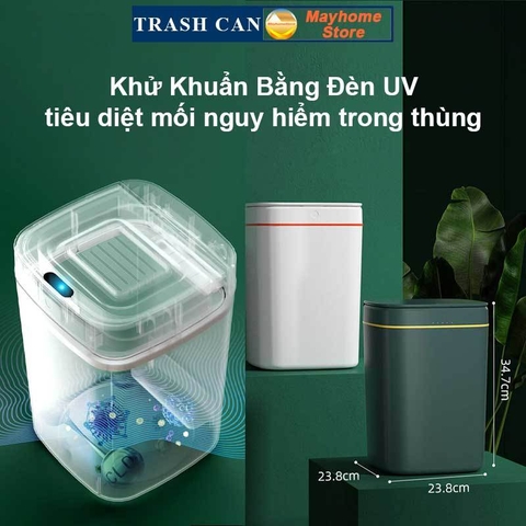 Thùng Rác Cảm Ứng Thông Minh Loại Sạc Pin Dung Tích 20L Có Đèn UV Khử Khuẩn, Tự Động Đóng Mở Nắp Với 2 Màu Trắng và Xanh