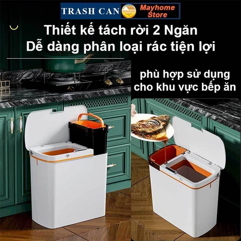 Thùng Rác Cảm Ứng Thông Minh 2 Ngăn 20L Tách Rác Khô & Ướt Sử Dụng Cho Phòng Khách và Gian Bếp Với 2 Màu Xanh và Trắng