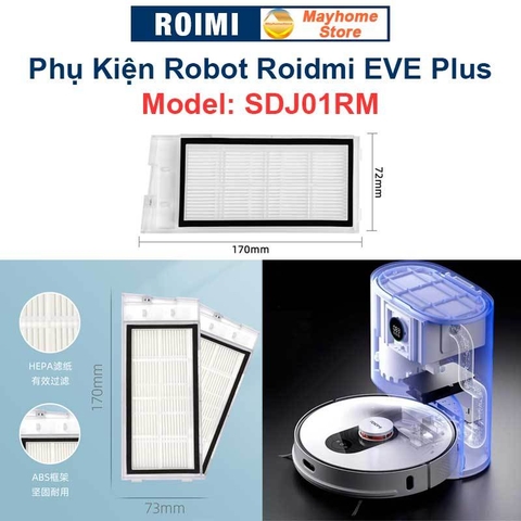 Phụ kiện Robot Roidmi EVE Plus Model: SDJ01RM, Chổi lăn chính, đôi chổi cạnh, bộ lọc, khăn lau, túi đựng bụi ///