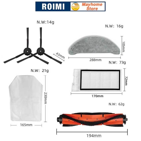 Phụ kiện Robot Roidmi EVE Plus Model: SDJ01RM, Chổi lăn chính, đôi chổi cạnh, bộ lọc, khăn lau, túi đựng bụi ///