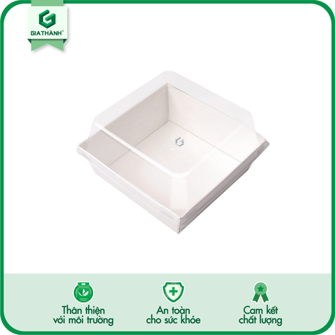Hộp giấy trắng vuông take-away (Nắp pet)