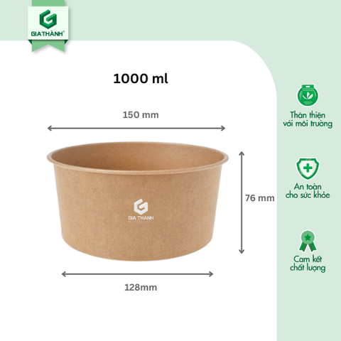 Tô giấy Kraft 32oz (1000ml) + Nắp