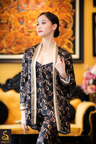 Pijama lụa hoạ tiết Logo Luxurysilk